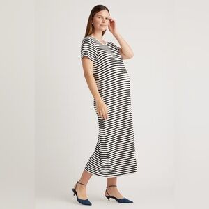 Quince Bamboo Jersey Striped Maternity Nursing T-Shirt Dress (XS)
